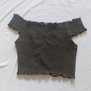 Olive Green Peasant Crop Top